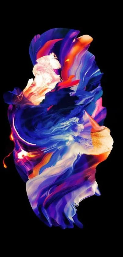 Vibrant abstract mobile wallpaper with swirling colors on black background.