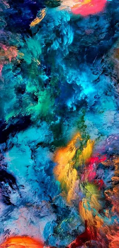 Vibrant abstract art mobile wallpaper with blue and orange hues.