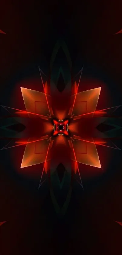 Vibrant abstract art wallpaper with fiery red geometric design.