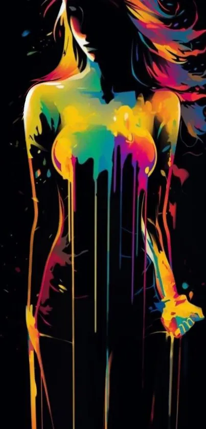 Vibrant abstract art wallpaper with colorful splashes on a black background.