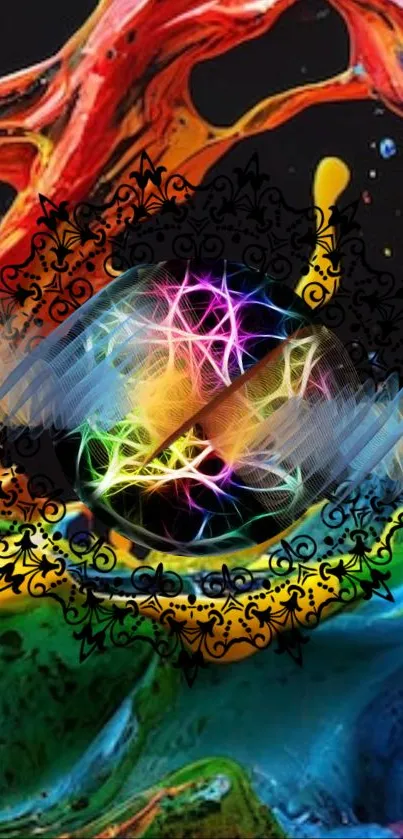 Vibrant abstract art wallpaper with colorful design.