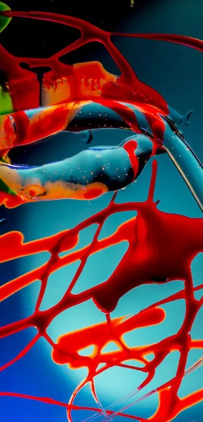 Vibrant abstract art wallpaper with blue, red, and green splashes.