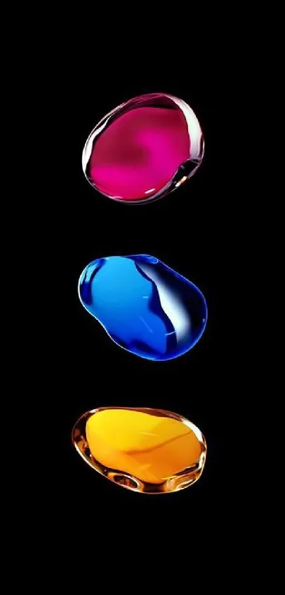 Vibrant abstract wallpaper with colorful drops on a black background.