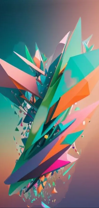 Vibrant abstract geometric pattern with colorful shapes and gradient hues.