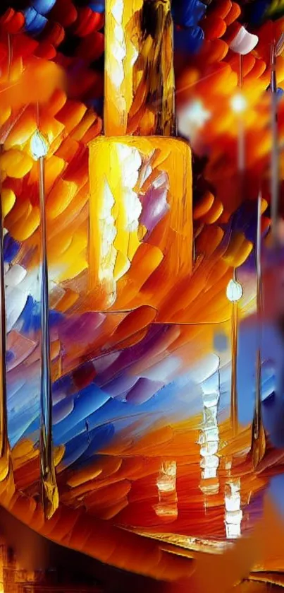 Vibrant abstract mobile wallpaper with dynamic orange and blue hues.