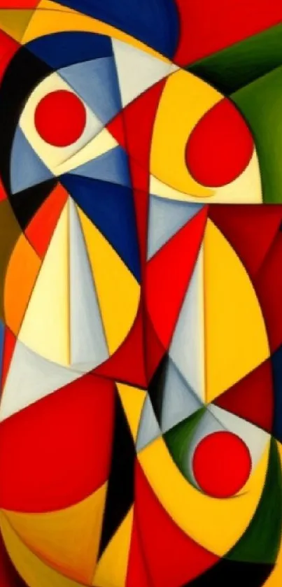 Vivid abstract art wallpaper with geometric shapes and vibrant colors.