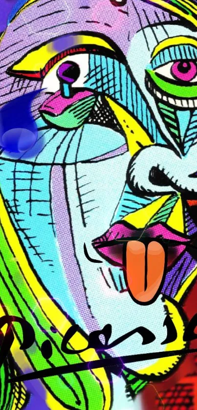 Vibrant abstract art wallpaper with a colorful Picasso-inspired design.