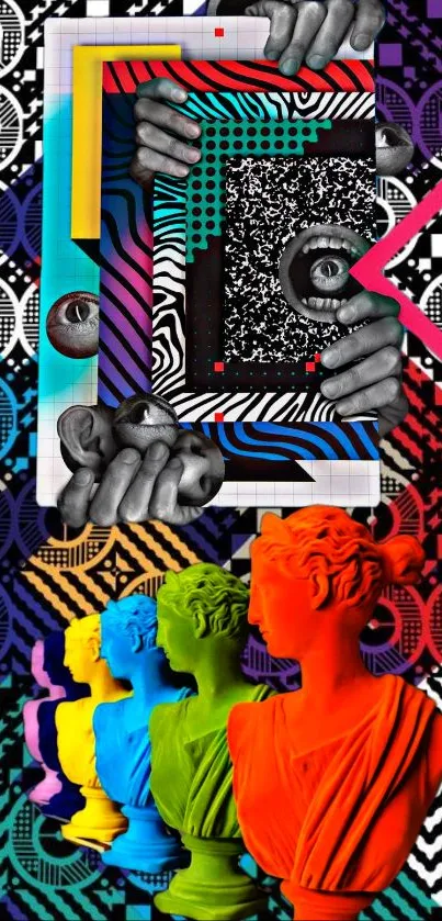 Vibrant multicolored abstract phone wallpaper with artistic elements.