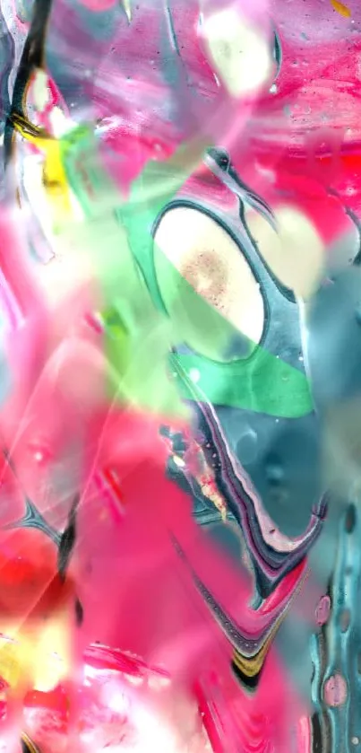 Vibrant abstract art wallpaper with pink, blue, and green fluid patterns.