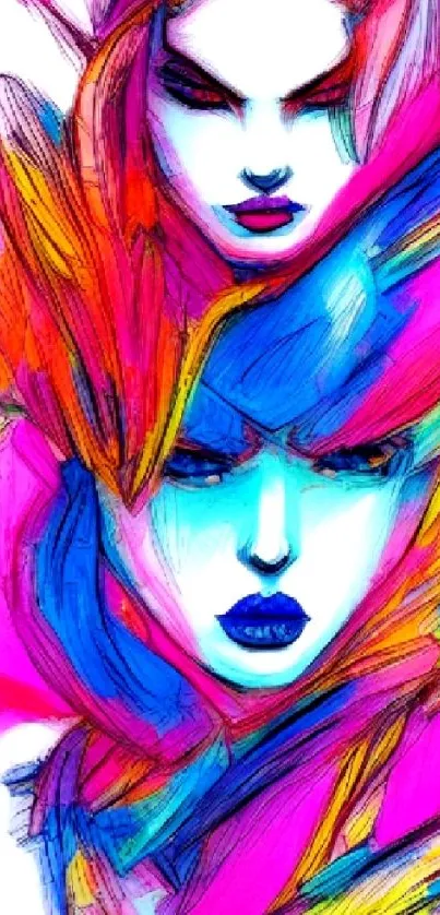 Vibrant abstract art wallpaper with bold colors and dynamic lines.
