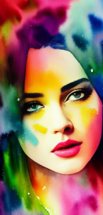 Abstract vibrant portrait with colorful hues blends in artistic mobile wallpaper.