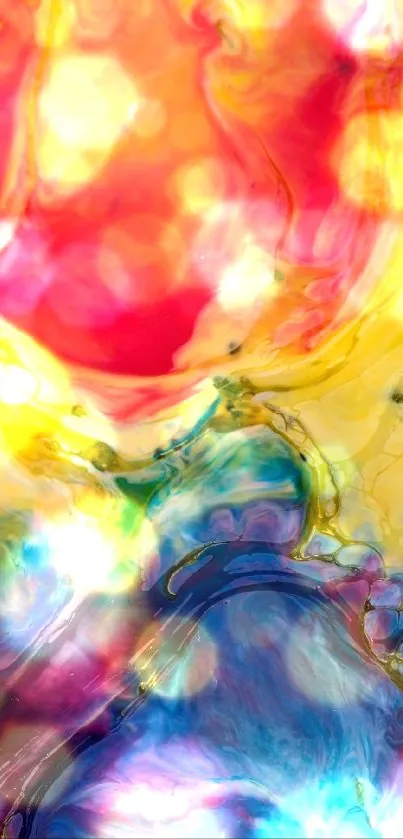 Vivid abstract art wallpaper with vibrant red, blue, and yellow colors.