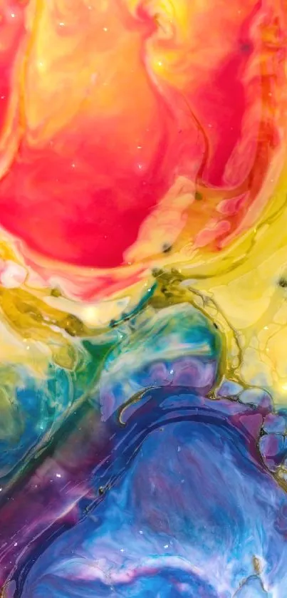 Vibrant abstract art wallpaper with red, blue, and yellow hues.