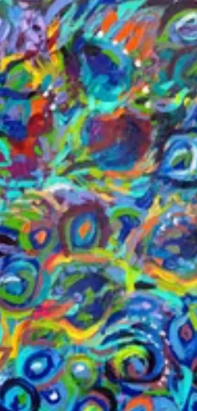 Colorful abstract art wallpaper with vibrant blues and greens.
