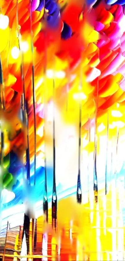 Vibrant abstract art wallpaper with colorful dynamic patterns.