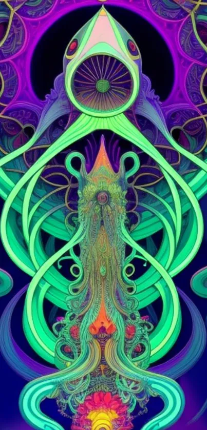 Vibrant neon abstract art wallpaper with psychedelic design.