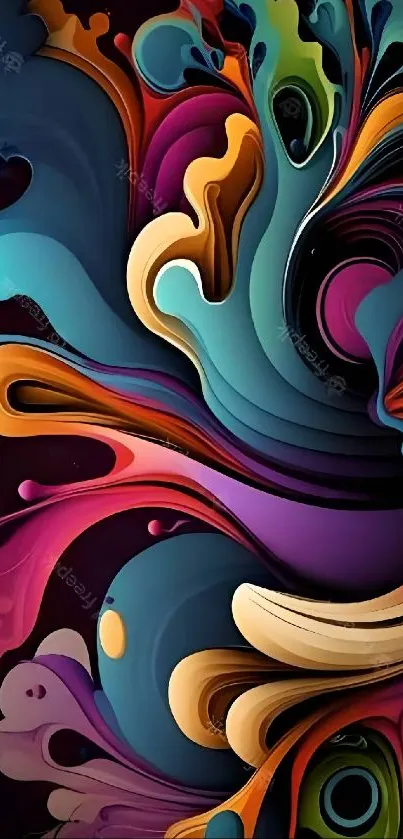 Vibrant abstract mobile wallpaper with swirling colorful patterns.