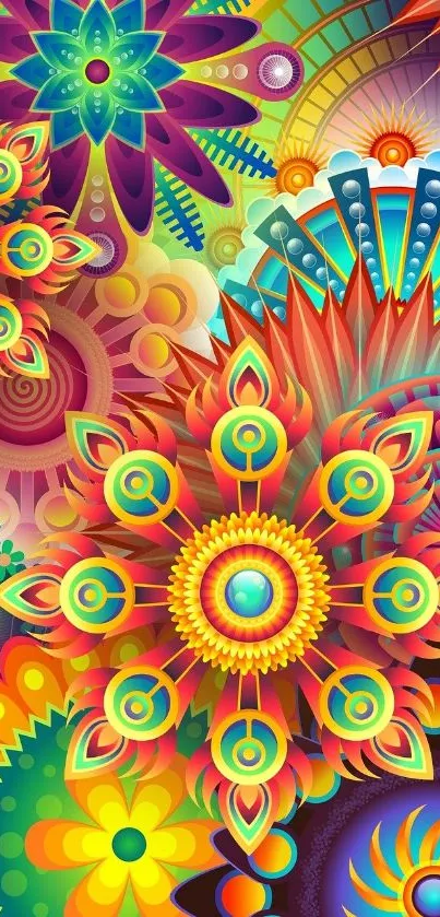 Vibrant abstract art wallpaper with colorful patterns.