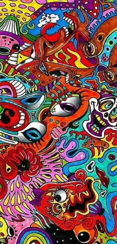 Vibrant abstract art with colorful patterns and shapes.