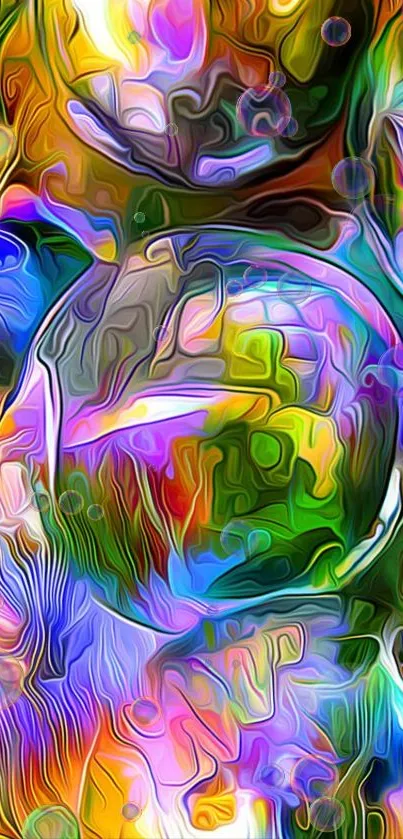 Vibrant abstract art wallpaper with swirling colors and intricate patterns.