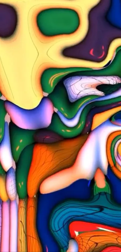Vibrant abstract art with bold, colorful fluid designs for mobile wallpaper.