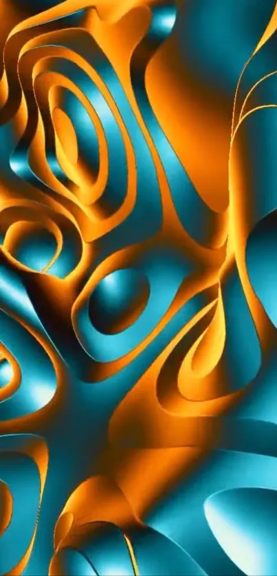 Vibrant abstract wallpaper with orange and blue swirls.