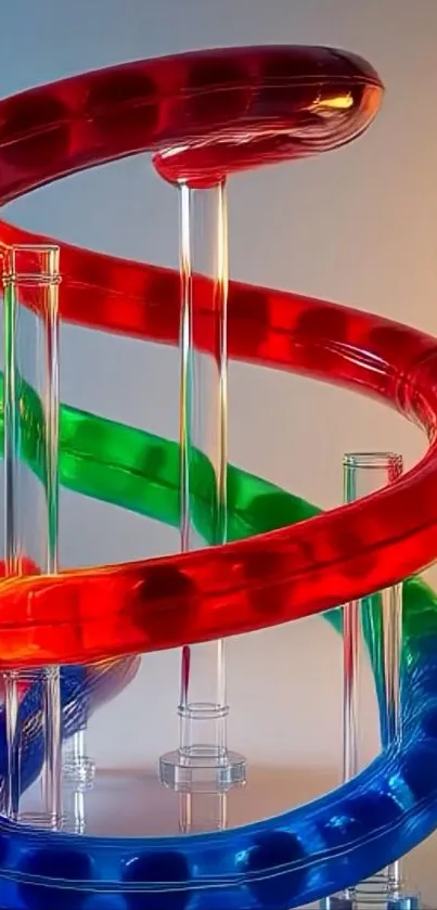 Vibrant abstract art with swirling red, green, and blue forms.