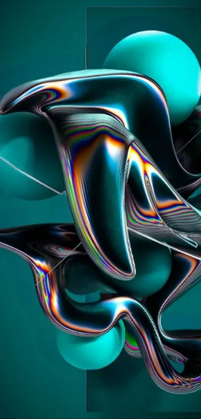 Vibrant abstract wallpaper with turquoise hues and 3D shapes.