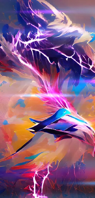 Vibrant abstract bird illustration with dynamic lighting and brushstrokes.