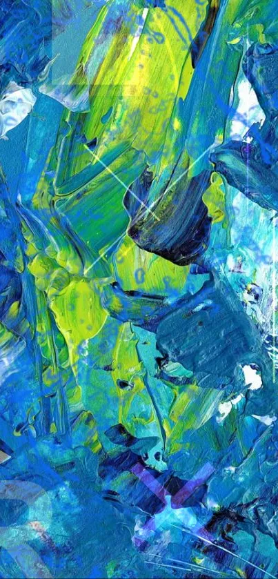 Vibrant abstract blue and green wallpaper design.