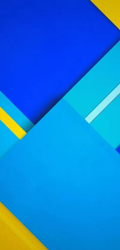 Vibrant abstract wallpaper with blue and yellow geometric design.