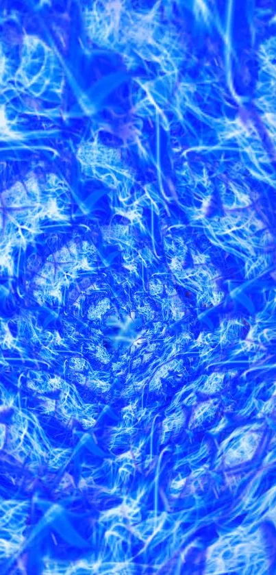 Electric blue abstract pattern wallpaper with dynamic swirls.