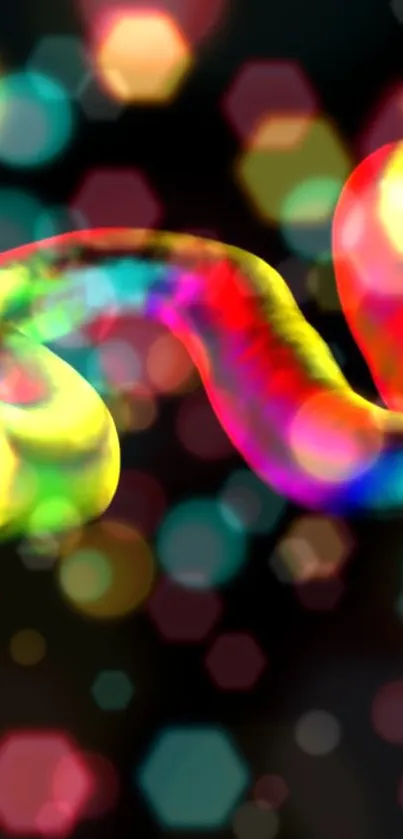 Abstract wallpaper with colorful bokeh and a vibrant twist on a black background.