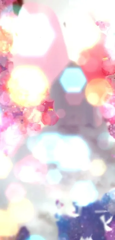 Vibrant abstract bokeh wallpaper with floral and light elements.