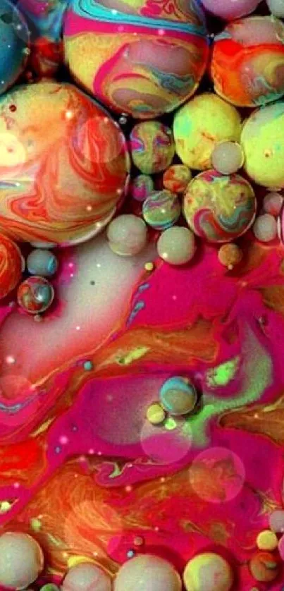 Vibrant abstract wallpaper with colorful bubbles and swirling patterns.