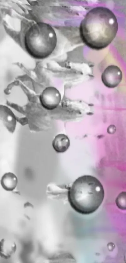 Abstract wallpaper with bubbles and pink-gray tones.