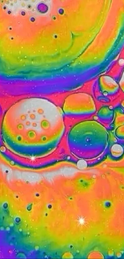 Vibrant abstract bubbles in psychedelic colors on mobile wallpaper.