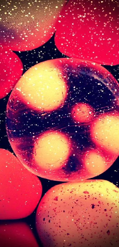 Vibrant abstract bubble pattern with red hues.