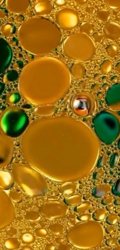 Abstract golden and green color bubbles forming a unique pattern.