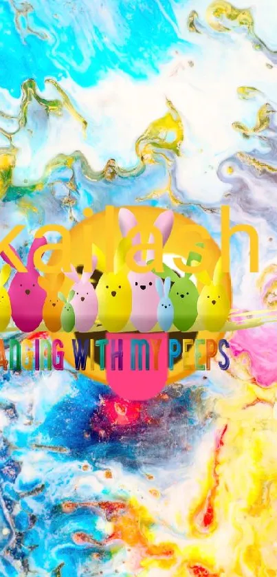 Vibrant abstract wallpaper with colorful bunnies.