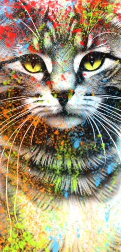 Vibrant abstract cat with colorful paint splashes