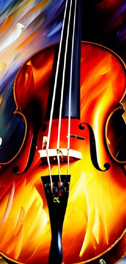 Vibrant abstract cello art with dynamic orange hues.