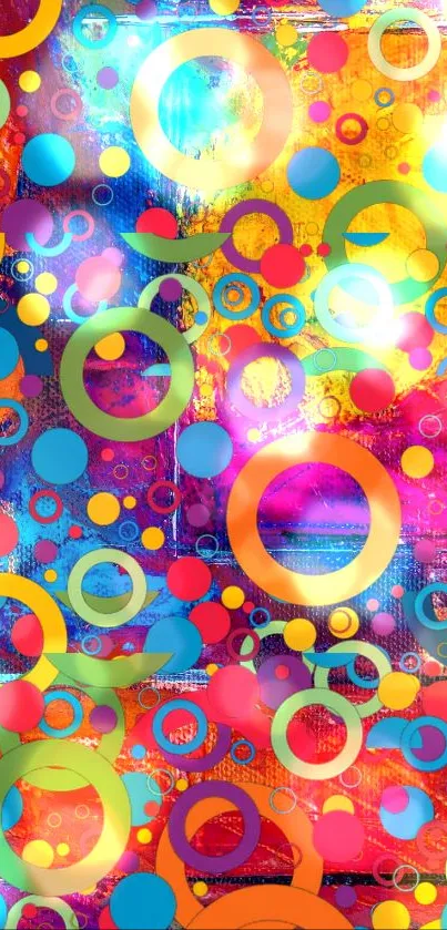 Vibrant abstract wallpaper with colorful circles and dynamic patterns.