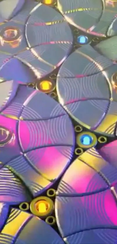 Vibrant abstract circles with neon colors on a wallpaper.
