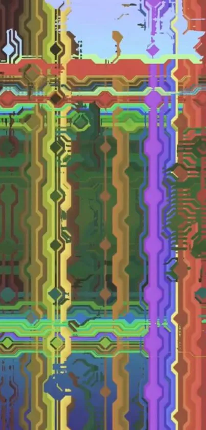 Abstract circuit design wallpaper with vibrant colors.