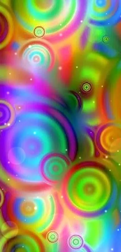 Mobile wallpaper with vibrant, colorful swirling circles in an abstract design.