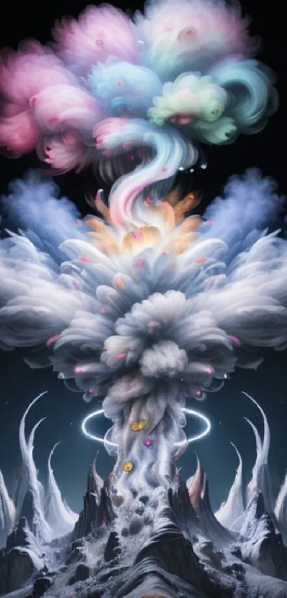 Abstract cloud art with vibrant pastel colors.