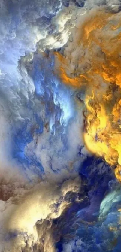 Abstract cloud design with vibrant blue and gold colors.