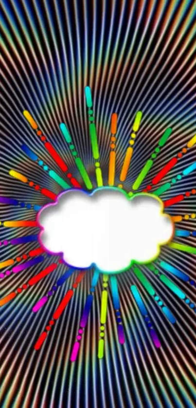 Vibrant abstract cloud design with colorful explosion patterns.