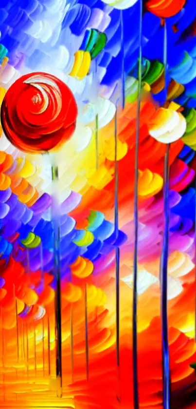 Vibrant abstract color art wallpaper with bold swirls and rich colors.